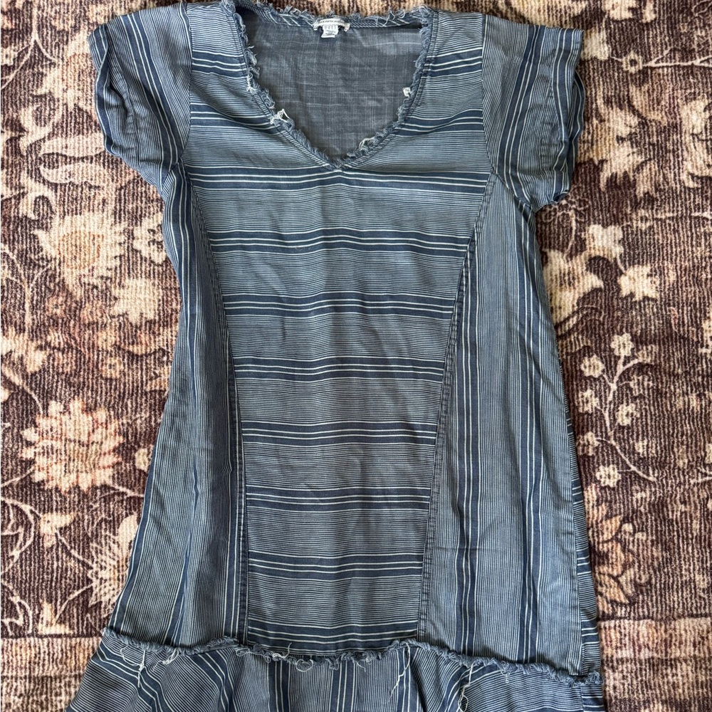Saks Fifth Avenue Slate Blue Striped Midi Dress